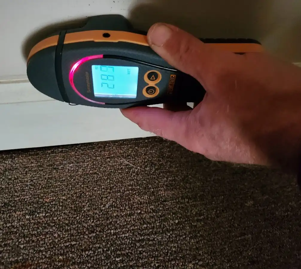 Moisture detection at baseboard during Burst Pipe Cleanup in Selma